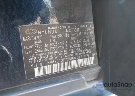 2005 Hyundai Santa Fe Gls/Lx from USA, damaged, VIN KM8SC13E75U994011